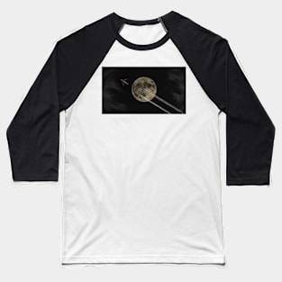 Jet flying under the moon Baseball T-Shirt